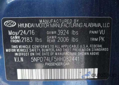 2017 Hyundai Elantra Se z USA, uszkodzony, nr VIN 5NPD74LF5HH082441